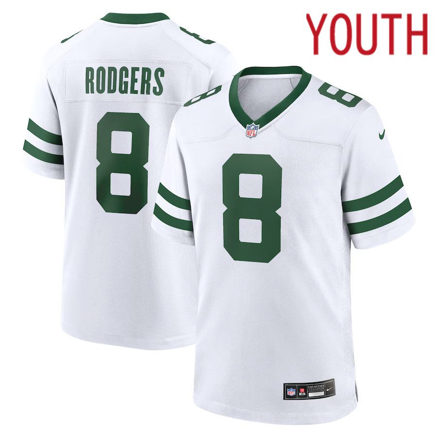 Youth New York Jets 8 Aaron Rodgers Nike White Legacy Player Game NFL Jersey